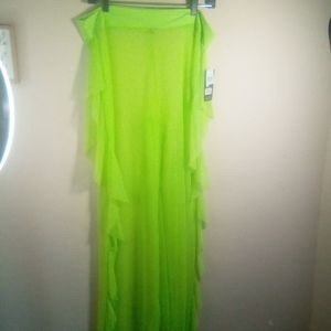 Love University Mesh Neon Green Ruffle Swim Cover-up Stretchy Pant